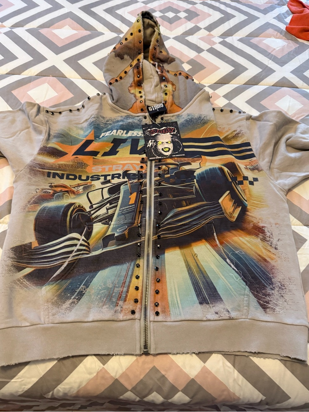 Stray Formula 1 Racing Zip Up Hoodie - Gray Multi